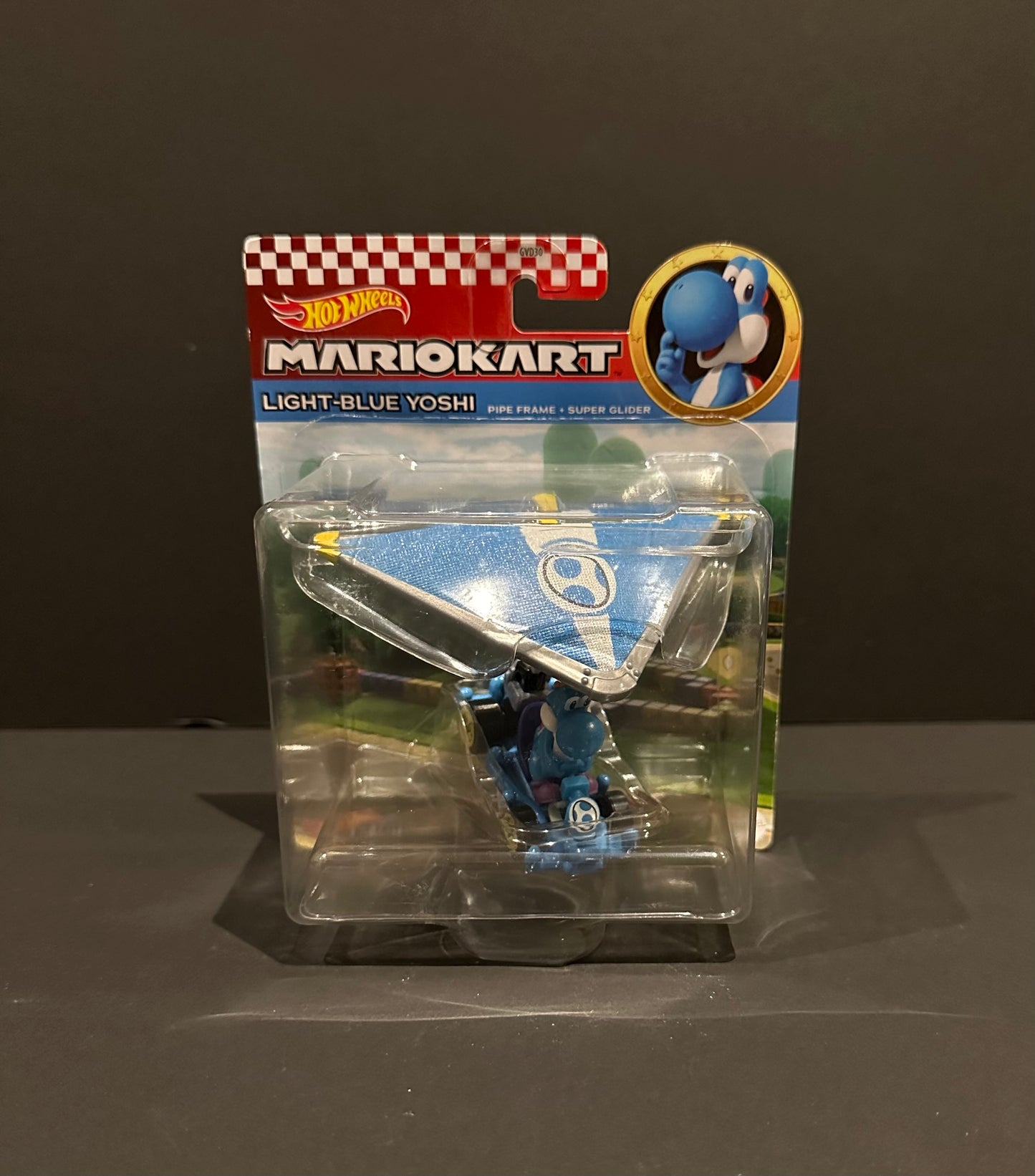 Light Blue Yoshi: MarioKart w/glider (Hot Wheels)